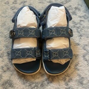 Gucci Moritz Monogram Denim GG Canvas Sandals NWT 36.5
